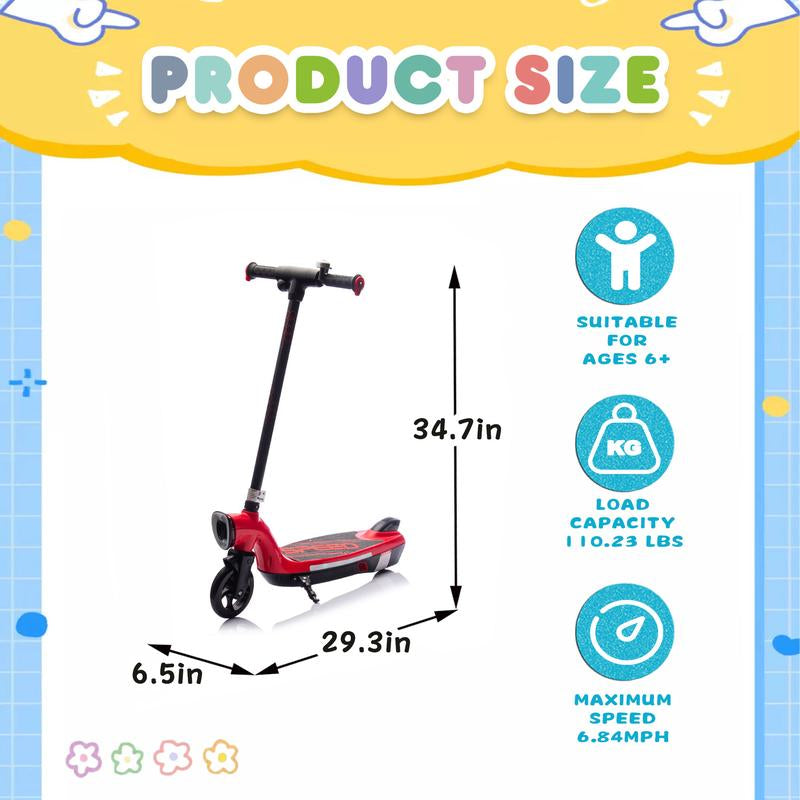 Kids Ride on Electric Scooter with Kickstand,Scooter Bell,Faster Speed and Longer Usage Time,Rear Brake,Wider Pedal,Non-Slip Handle,Colorful LED Lights,5.59-6.84 MPH for Kids 6+.