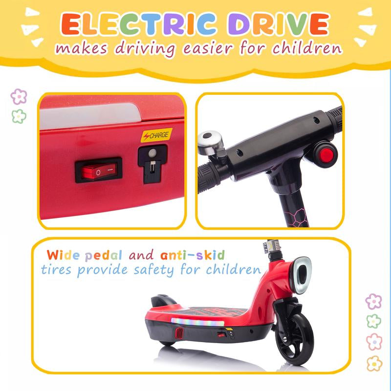 Kids Ride on Electric Scooter with Kickstand,Scooter Bell,Faster Speed and Longer Usage Time,Rear Brake,Wider Pedal,Non-Slip Handle,Colorful LED Lights,5.59-6.84 MPH for Kids 6+.