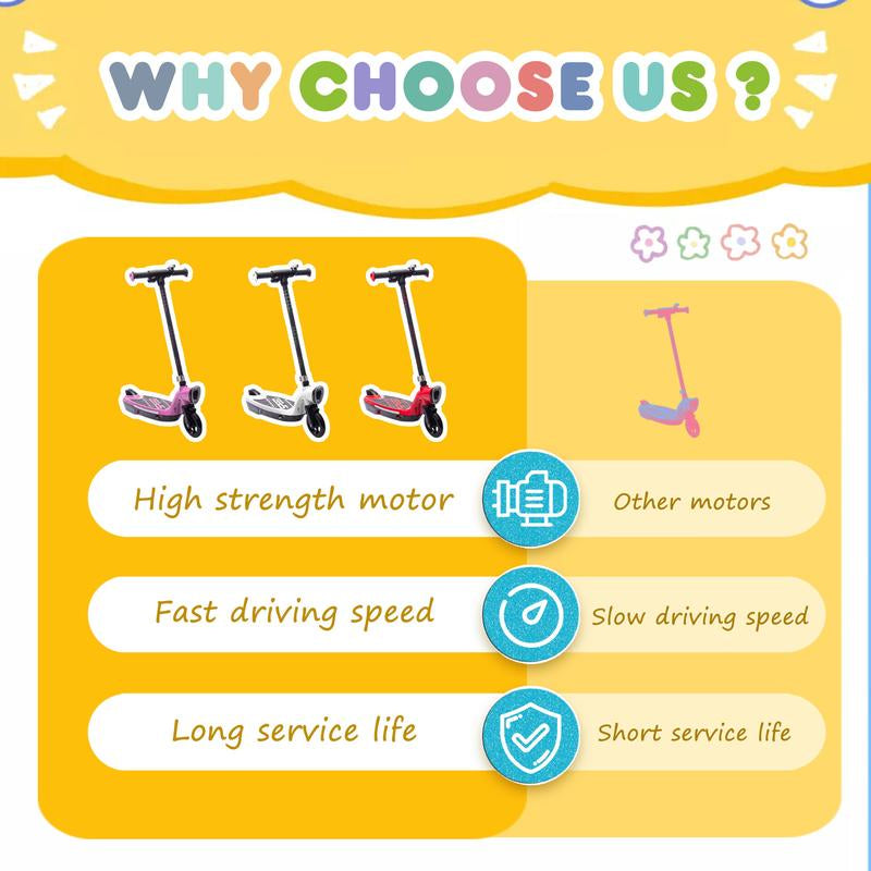 Kids Ride on Electric Scooter with Kickstand,Scooter Bell,Faster Speed and Longer Usage Time,Rear Brake,Wider Pedal,Non-Slip Handle,Colorful LED Lights,5.59-6.84 MPH for Kids 6+.