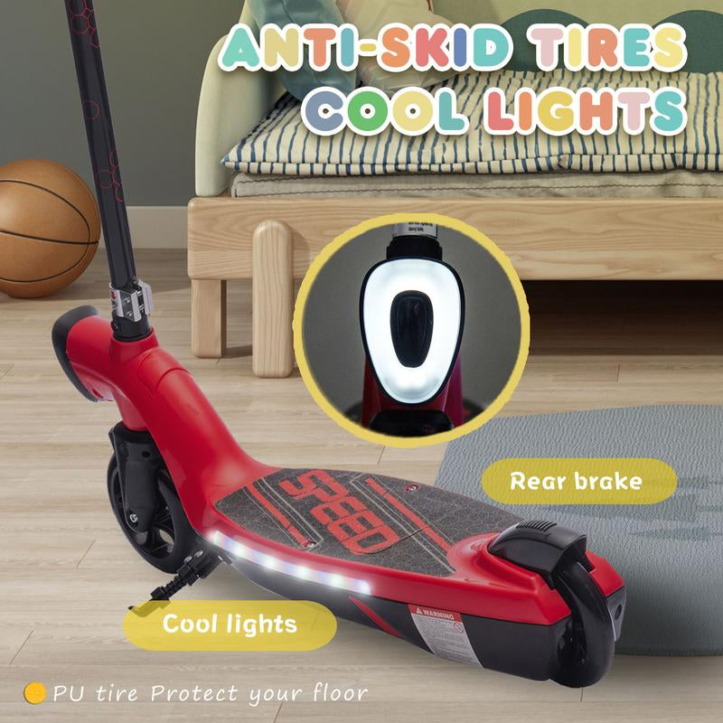 Kids Ride on Electric Scooter with Kickstand,Scooter Bell,Faster Speed and Longer Usage Time,Rear Brake,Wider Pedal,Non-Slip Handle,Colorful LED Lights,5.59-6.84 MPH for Kids 6+.