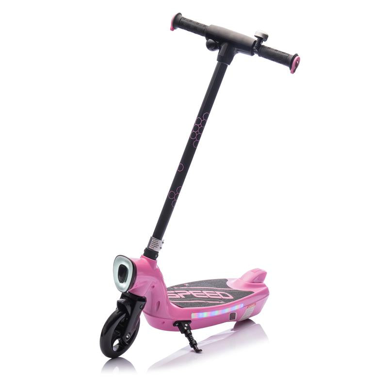 Kids Ride on Electric Scooter with Kickstand,Scooter Bell,Faster Speed and Longer Usage Time,Rear Brake,Wider Pedal,Non-Slip Handle,Colorful LED Lights,5.59-6.84 MPH for Kids 6+.