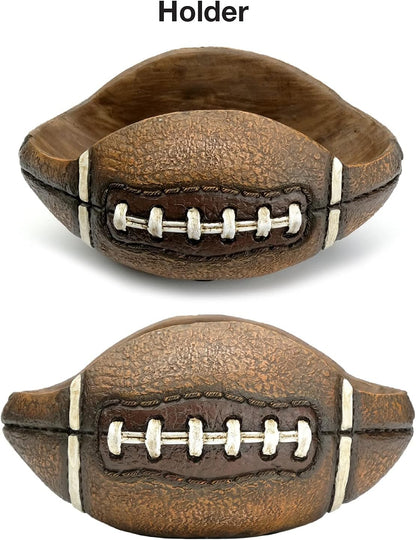 Football Coasters Set: Includes 4 Football Coasters and Holder. Vintage Sports Home Decor.