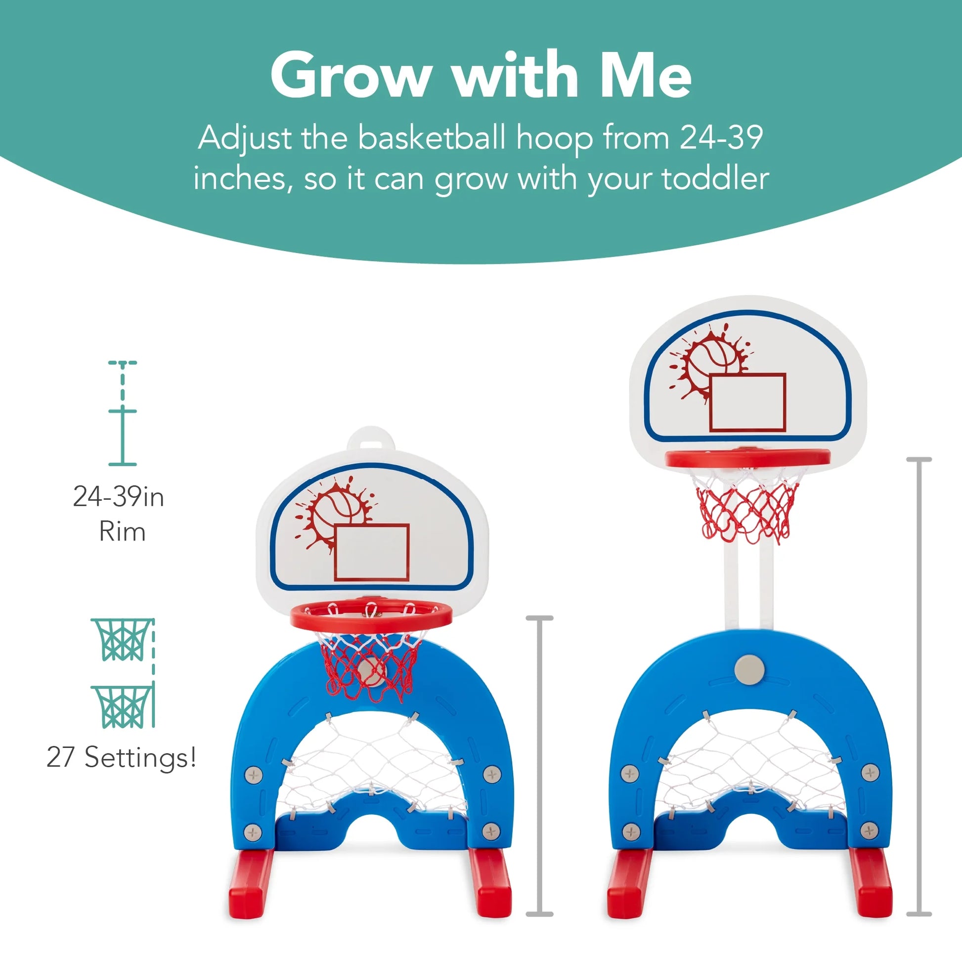 3-In-1 Toddler Basketball Hoop Sports Activity Center Grow with Me Play Set W/ Soccer, Golf