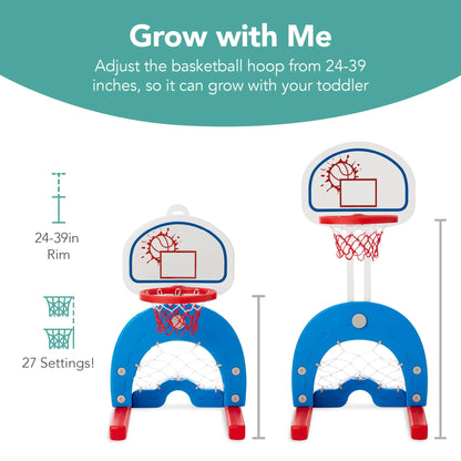 3-In-1 Toddler Basketball Hoop Sports Activity Center Grow with Me Play Set W/ Soccer, Golf