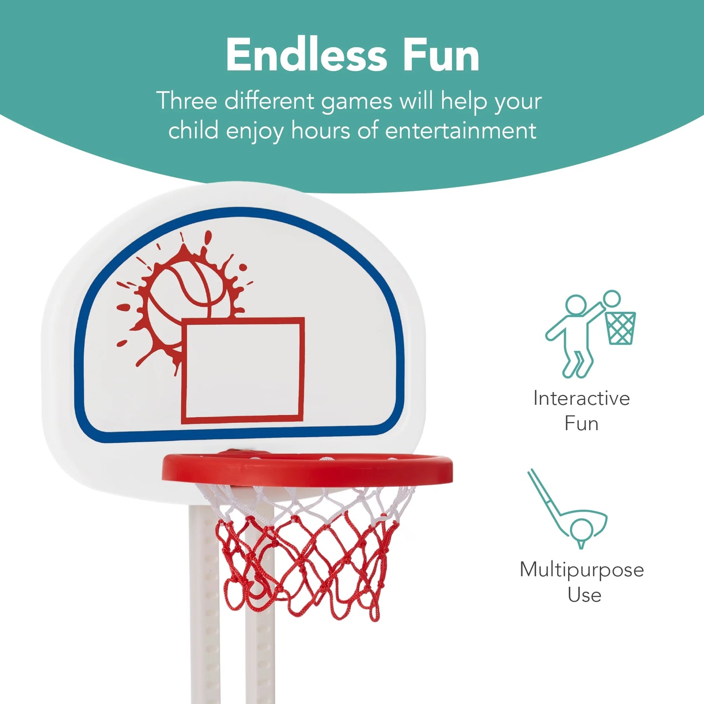 3-In-1 Toddler Basketball Hoop Sports Activity Center Grow with Me Play Set W/ Soccer, Golf
