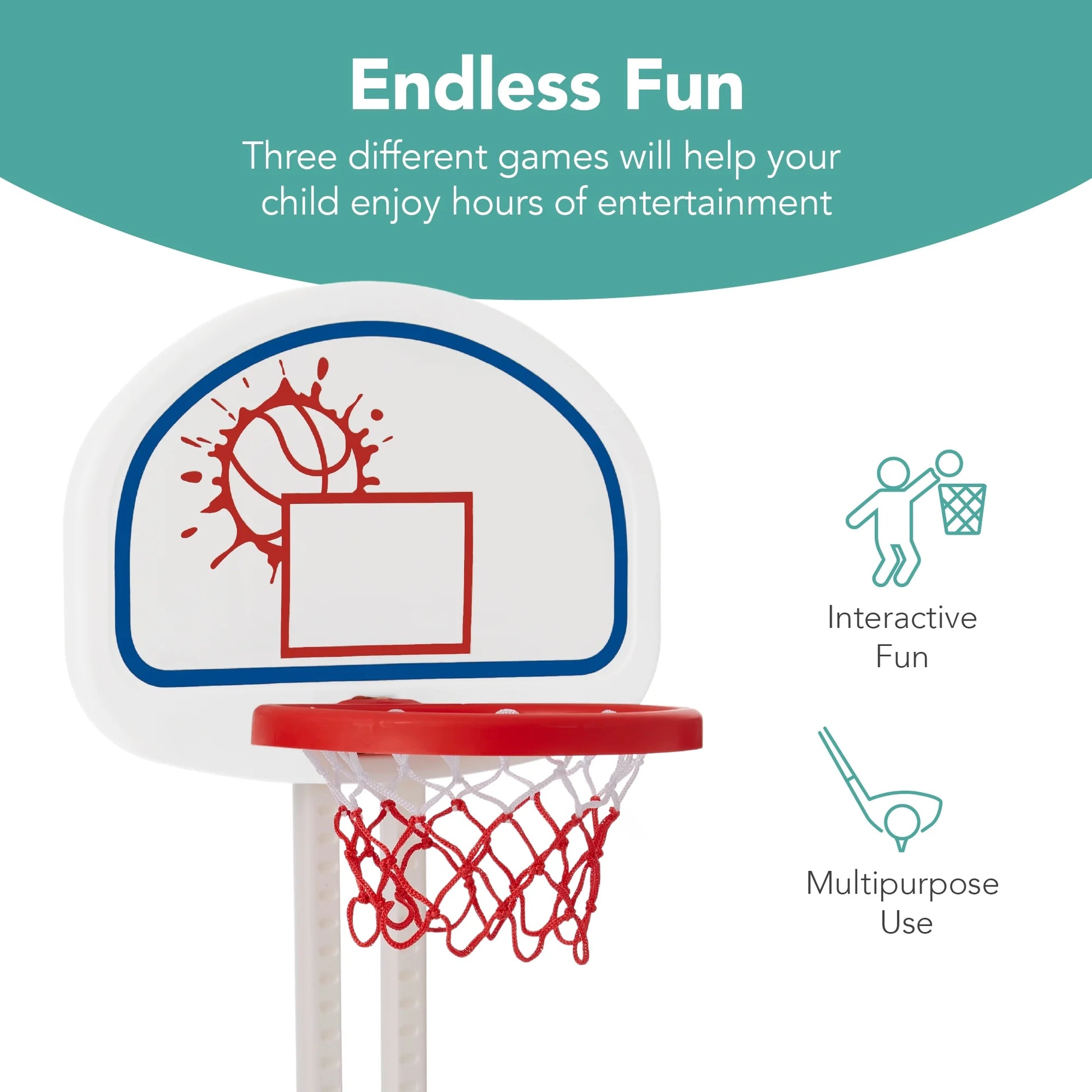 3-In-1 Toddler Basketball Hoop Sports Activity Center Grow with Me Play Set W/ Soccer, Golf