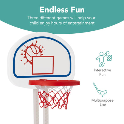 3-In-1 Toddler Basketball Hoop Sports Activity Center Grow with Me Play Set W/ Soccer, Golf