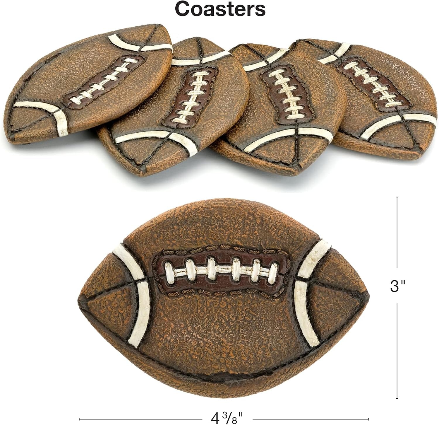 Football Coasters Set: Includes 4 Football Coasters and Holder. Vintage Sports Home Decor.