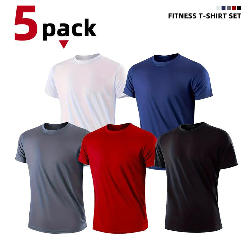 5-Piece Men'S Tops Sports Short Sleeve round Neck T-Shirts - Breathable Quick-Dry Activewear for Daily Casual, Outdoor Activities Menswear
